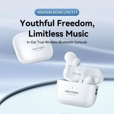 Vention Auriculares Bluetooth Echo Lite E11 con Estuche de Carga, Autonomía 6h, Blancos